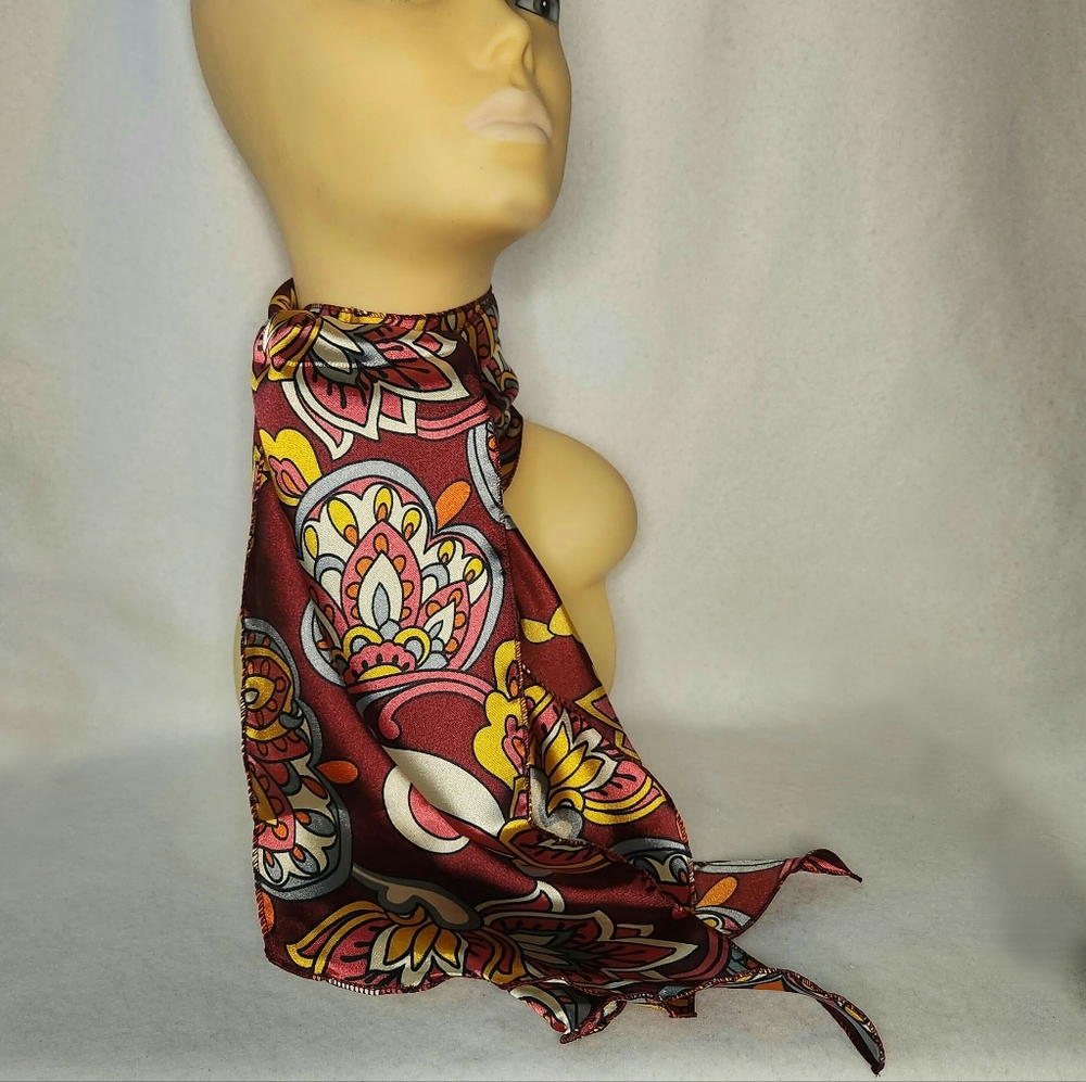 Space Age Inc. Abstract Floral Print Satin Scarf/Belt And Headwrap